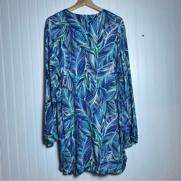 LA BLANCA Sketched Leaves Long Sleeve Tunic Swim Cover-Up Large NO FOR SALE - Picture 5 of 13
